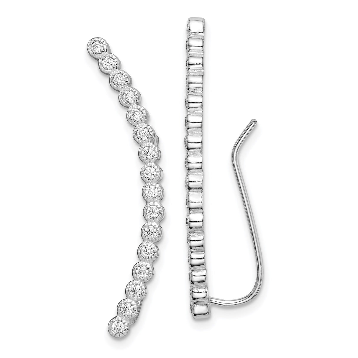 Sterling Silver Ear Climbers with Cubic Zirconia, Minimalist Curved Design