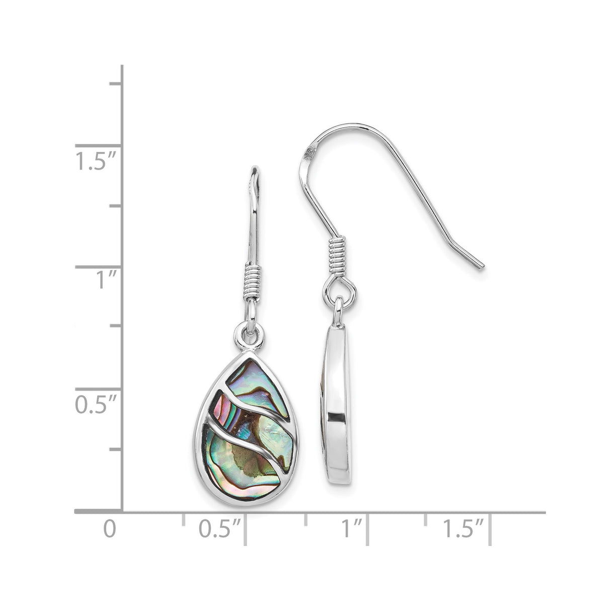Sterling Silver Dangle Earrings with Teardrop Abalone Shell, Wave Design, Ocean Motif, Boho Style