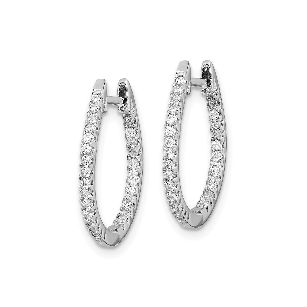 Sterling Silver Hoop Earrings with Cubic Zirconia, Rhodium Plated Pavé Round Design
