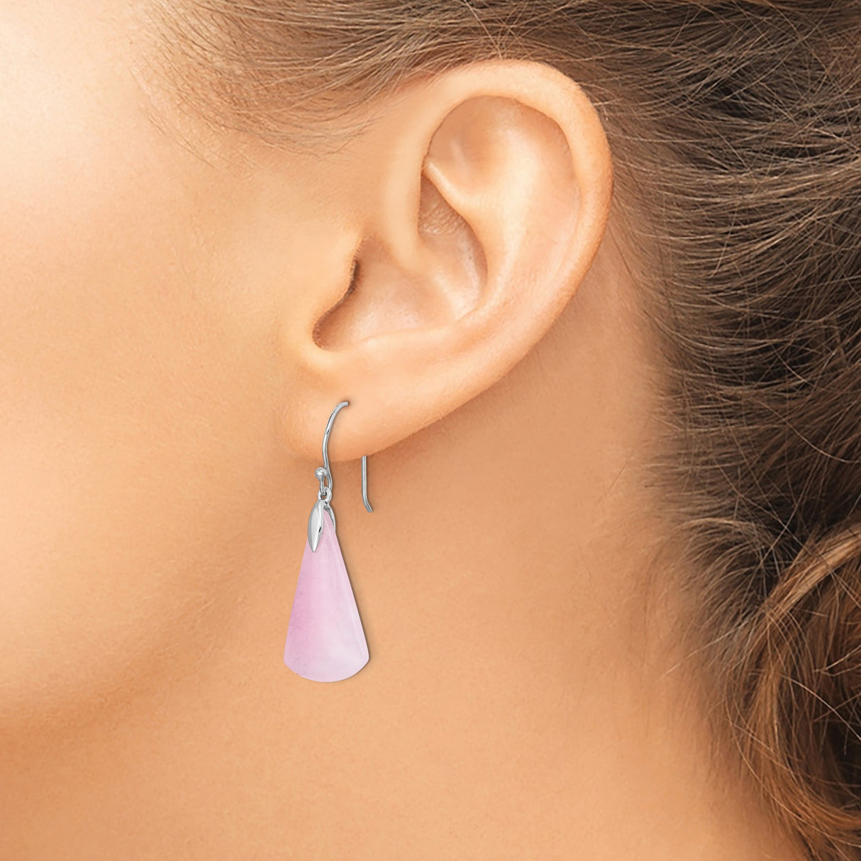 Sterling Silver Dangle Earrings with Pink Quartz Teardrop Stones, Minimalist Long Drop Design