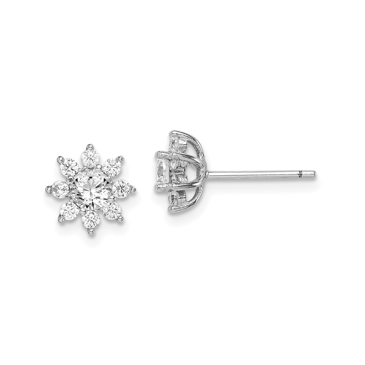 Sterling Silver Snowflake Stud Earrings with Marquise and Round Cubic Zirconia