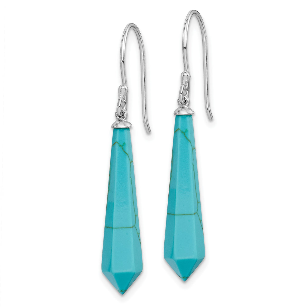 Sterling Silver Drop Earrings with Created Turquoise, Geometric Boho Dangles for Women