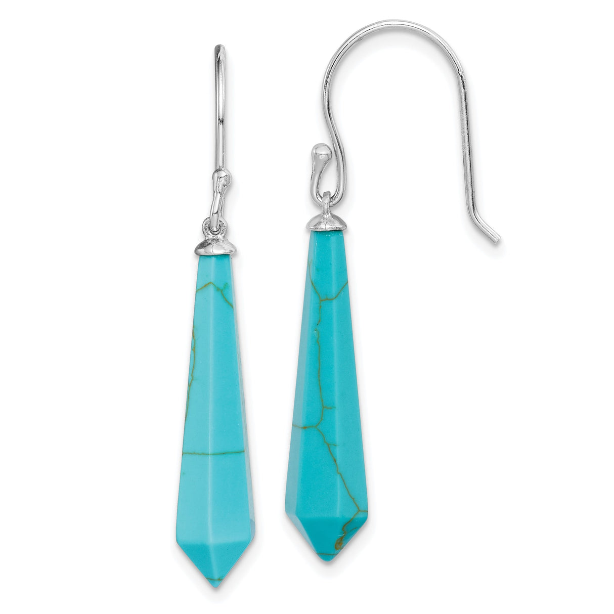 Sterling Silver Drop Earrings with Created Turquoise, Geometric Boho Dangles for Women