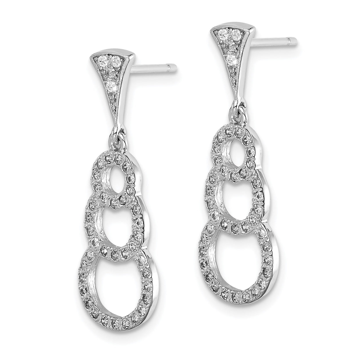 Sterling Silver Dangle Earrings with Cubic Zirconia, Triple Interlocking Circle Design