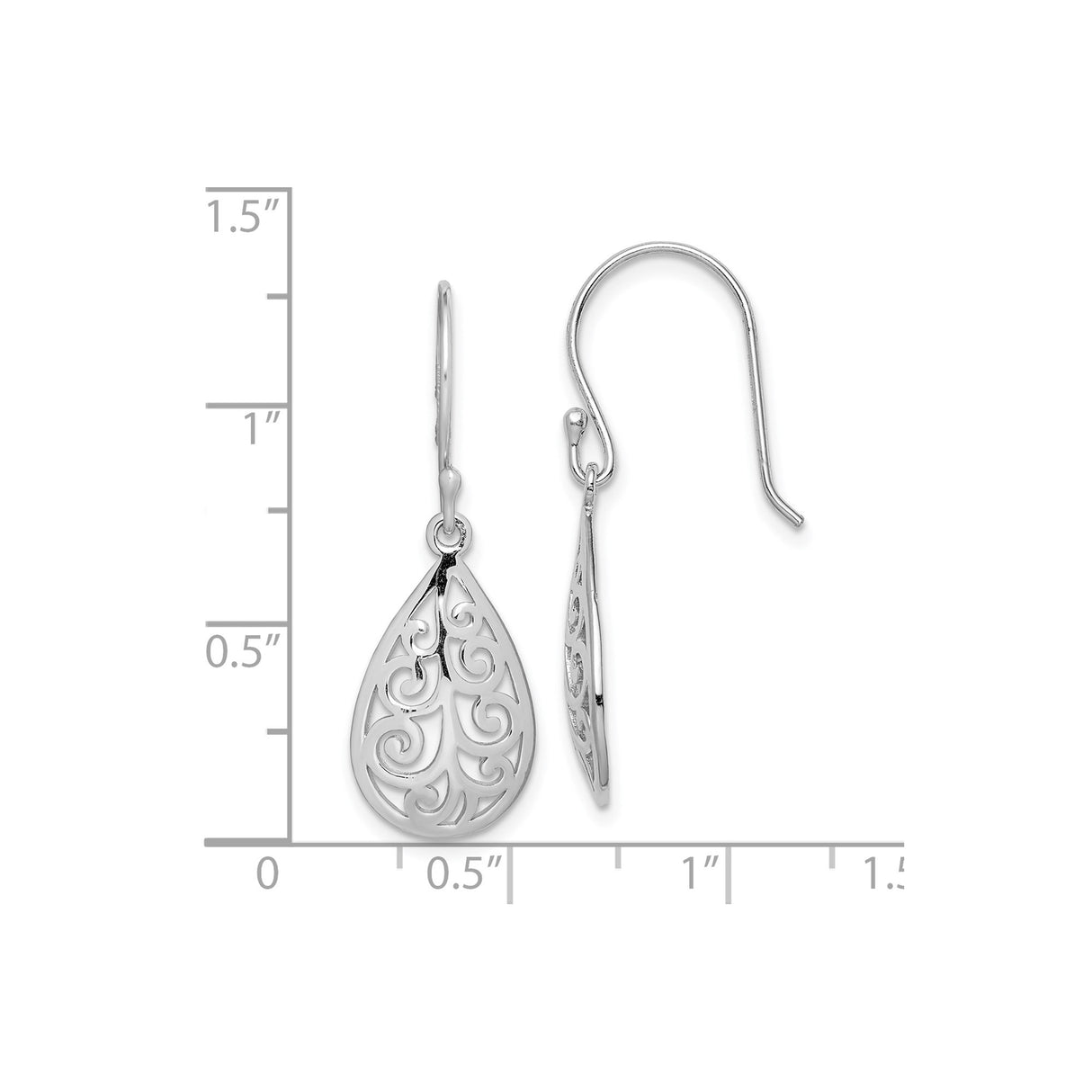 Sterling Silver Teardrop Filigree Dangle Earrings with Openwork Swirl Design