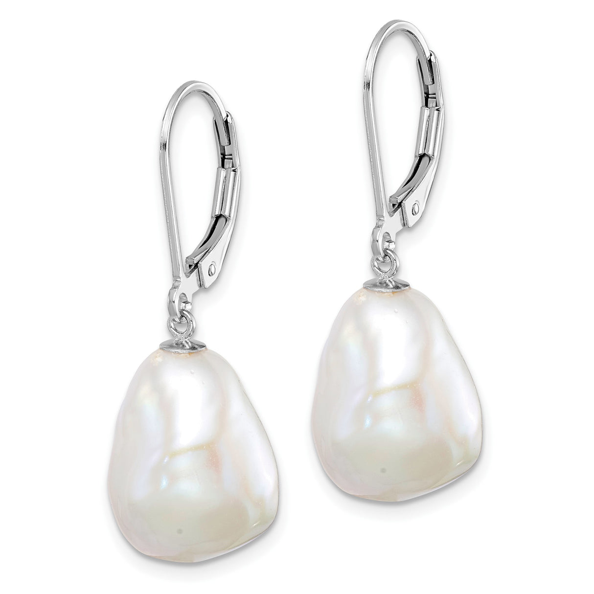 Sterling Silver Dangle Drop Earrings with Baroque Freshwater Pearls, Leverback Design