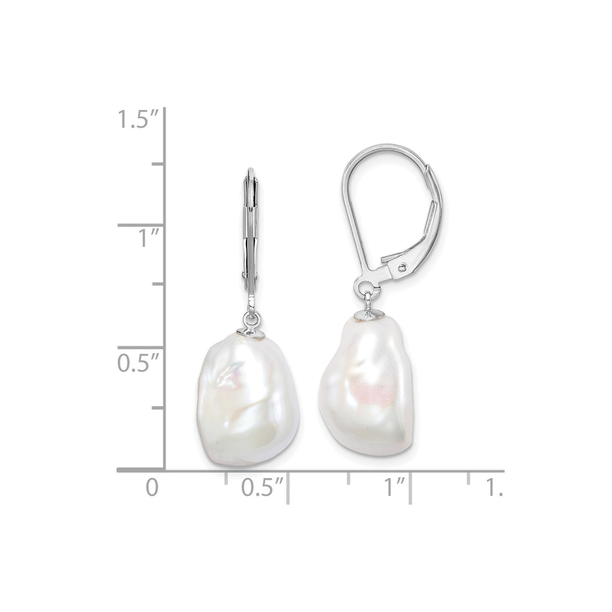 Sterling Silver Dangle Drop Earrings with Baroque Freshwater Pearls, Leverback Design