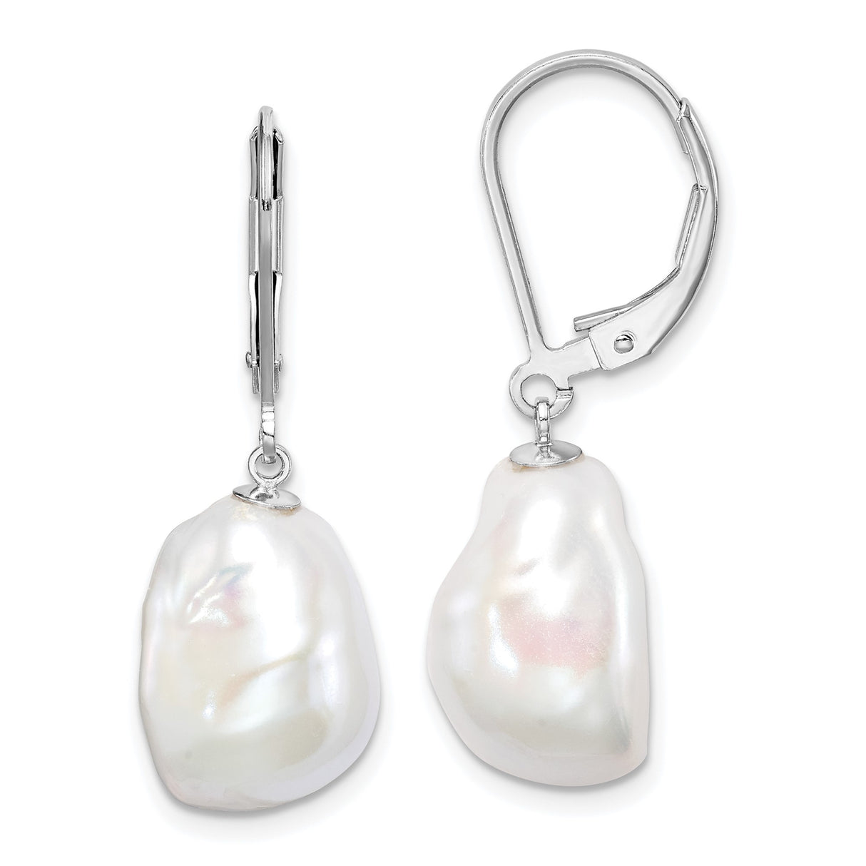 Sterling Silver Dangle Drop Earrings with Baroque Freshwater Pearls, Leverback Design
