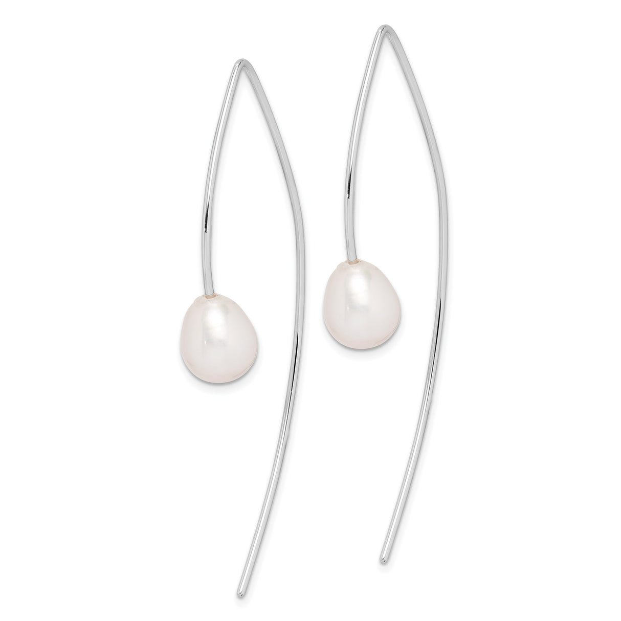 Sterling Silver Threader Earrings with Freshwater Pearls, Long Drop Dangle Style for Women