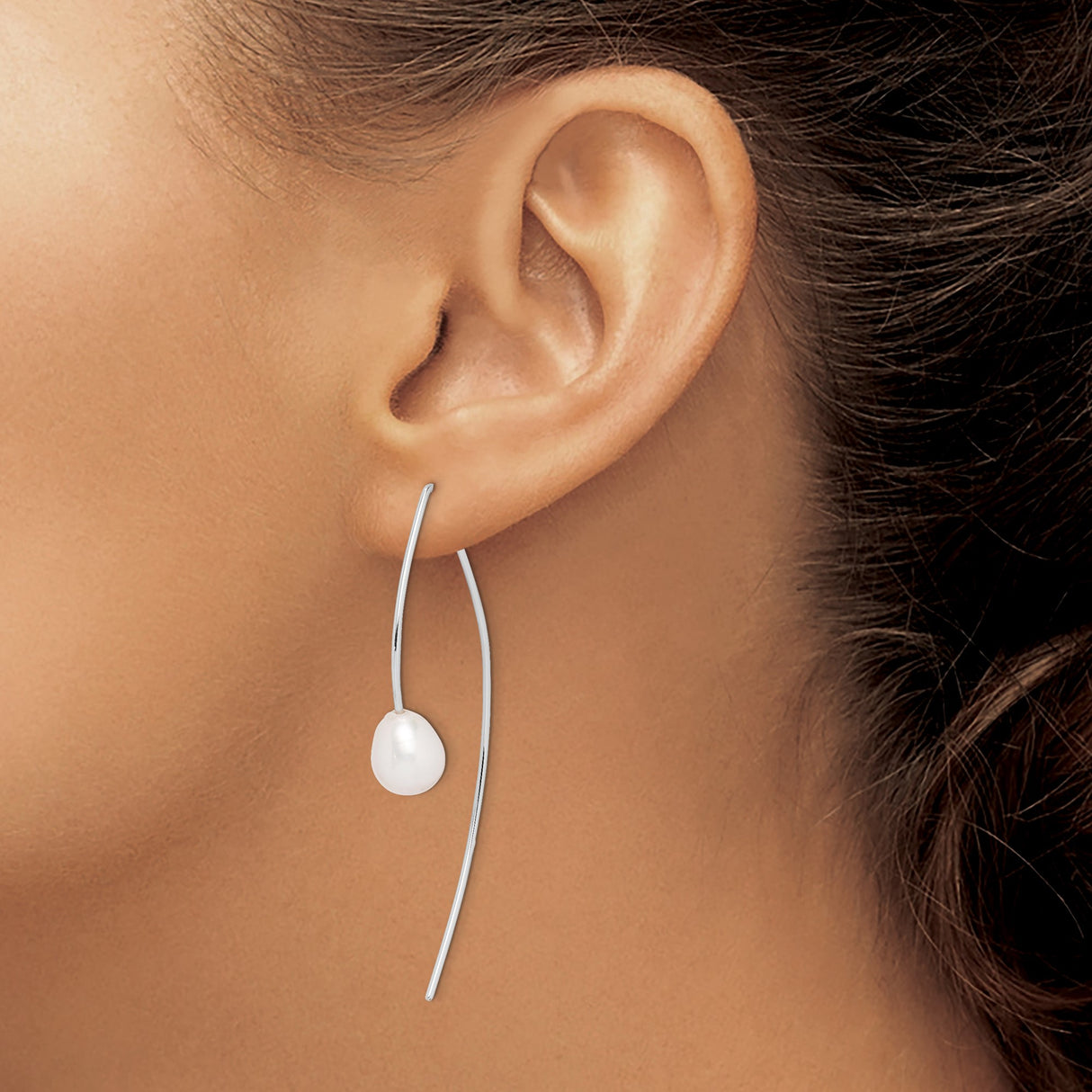 Sterling Silver Threader Earrings with Freshwater Pearls, Long Drop Dangle Style for Women