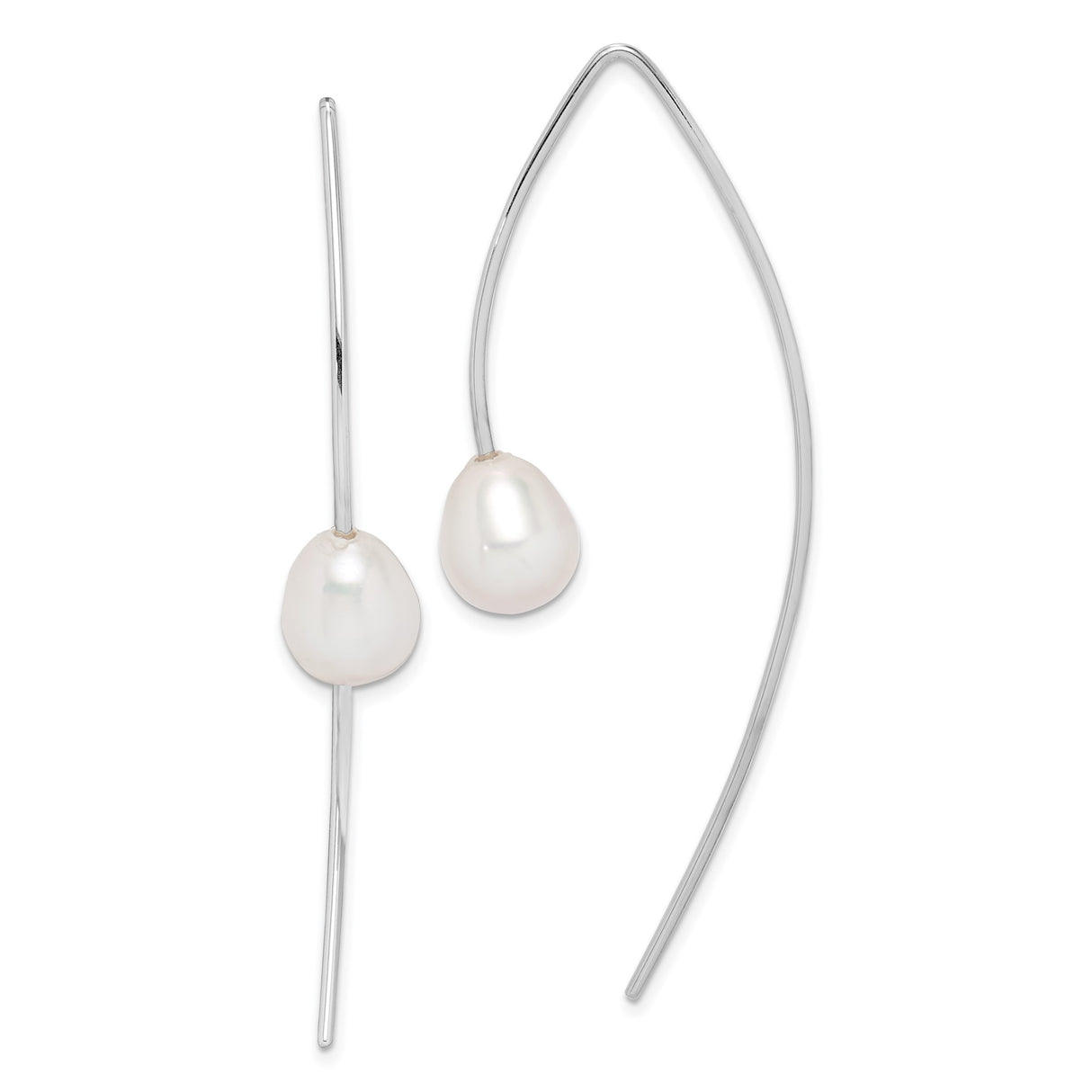 Sterling Silver Threader Earrings with Freshwater Pearls, Long Drop Dangle Style for Women