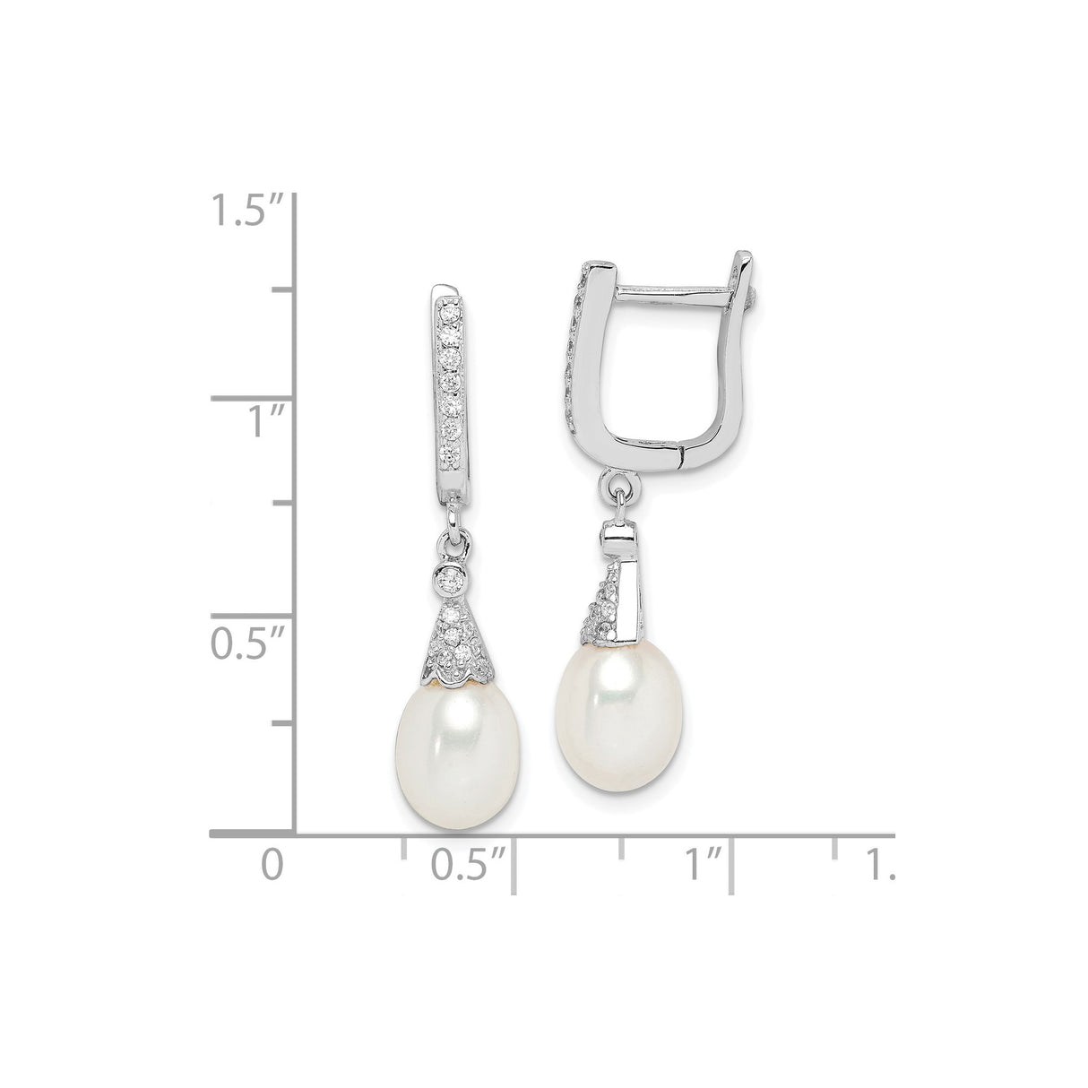 Sterling Silver Dangle Earrings with Freshwater Cultured Pearls and Cubic Zirconia Accents