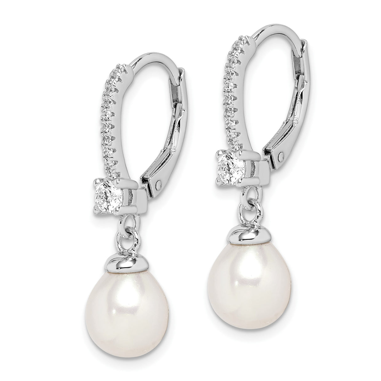 Sterling Silver Dangle Earrings with Freshwater Cultured Pearls and Cubic Zirconia Accents