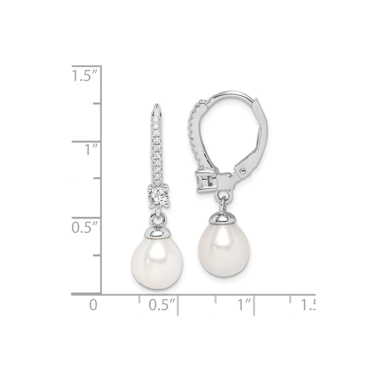 Sterling Silver Dangle Earrings with Freshwater Cultured Pearls and Cubic Zirconia Accents