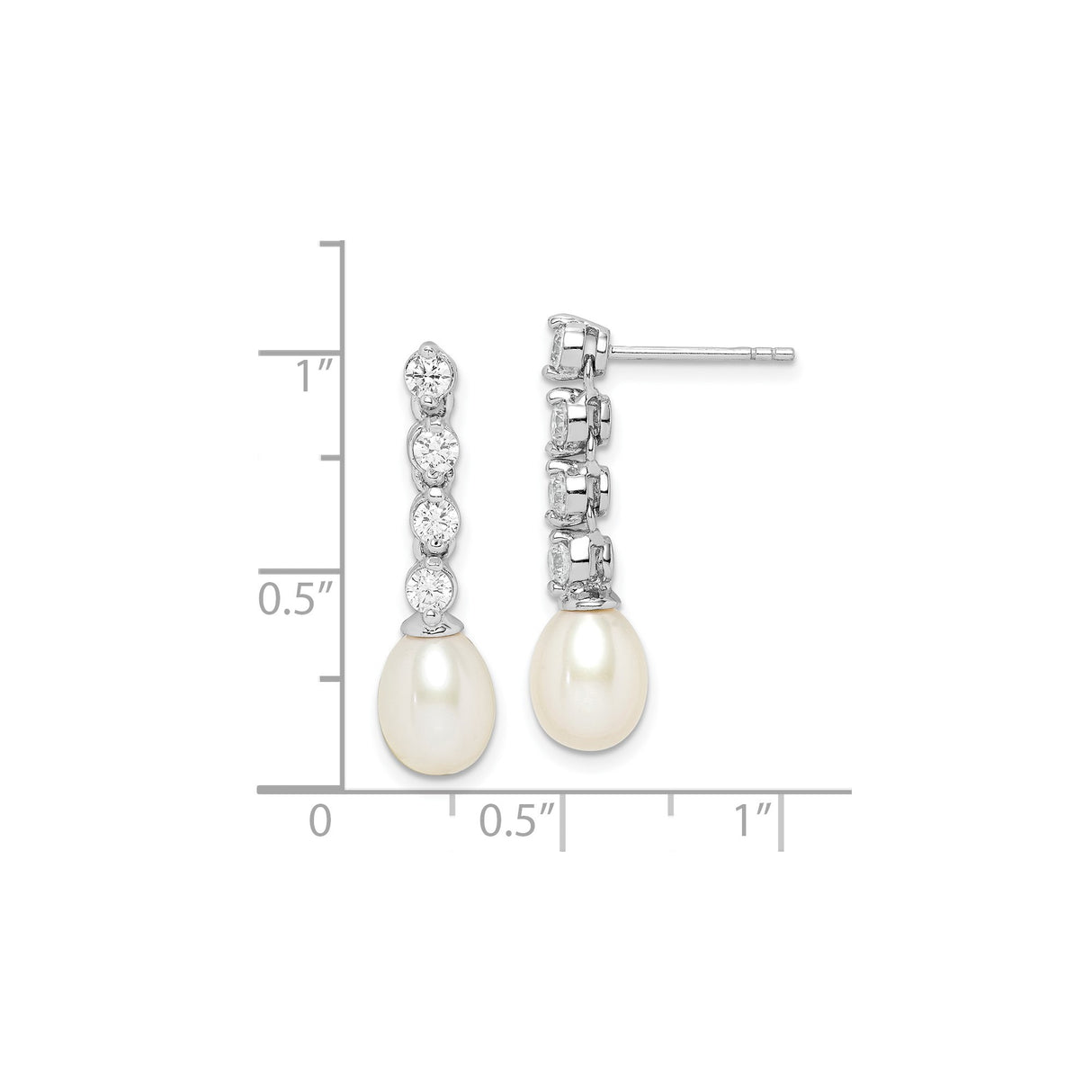 Sterling Silver Drop Earrings with Freshwater Pearl and Cubic Zirconia, Linear Bridal Design