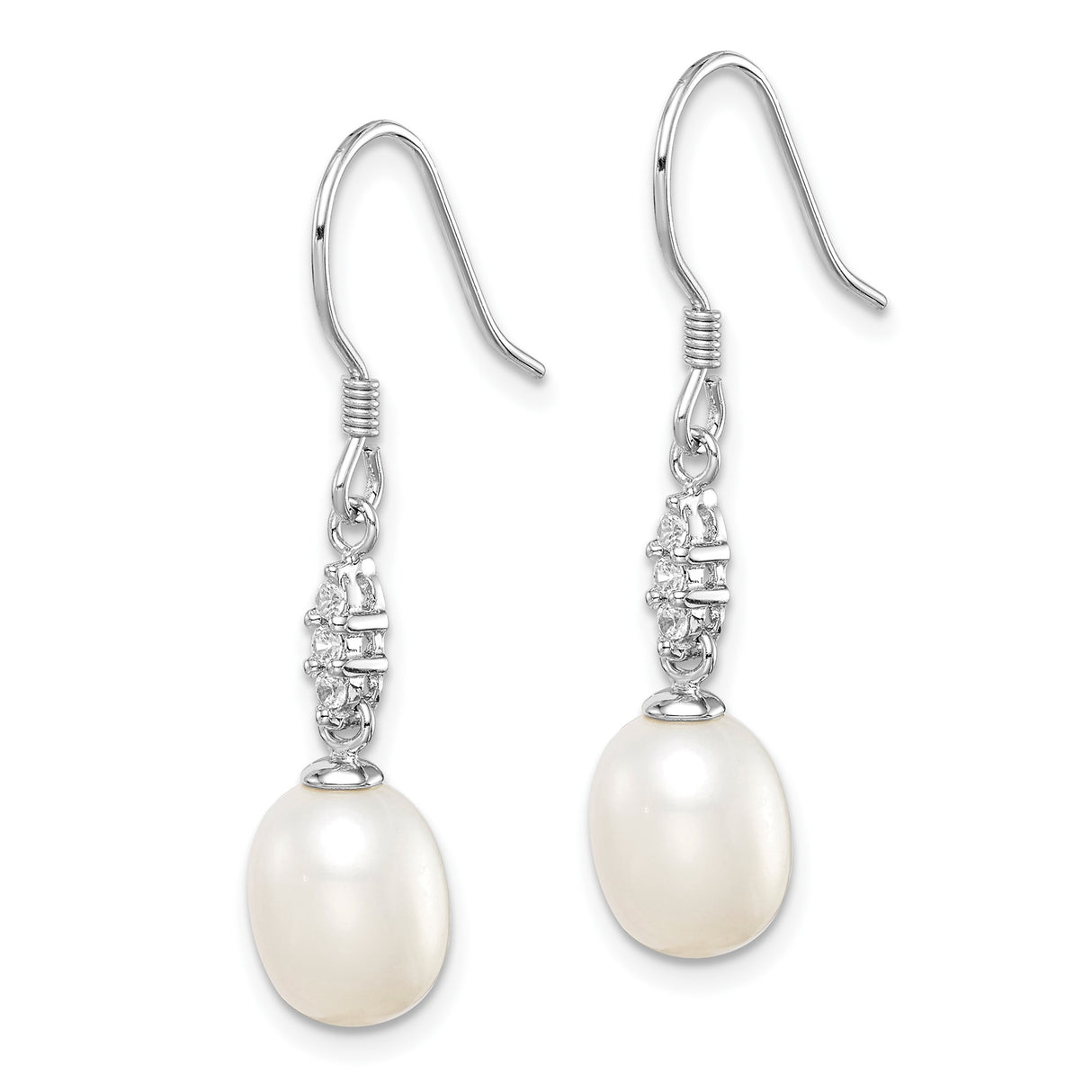 Sterling Silver Dangle Earrings with Cultured Freshwater Pearls and Cubic Zirconia Accents