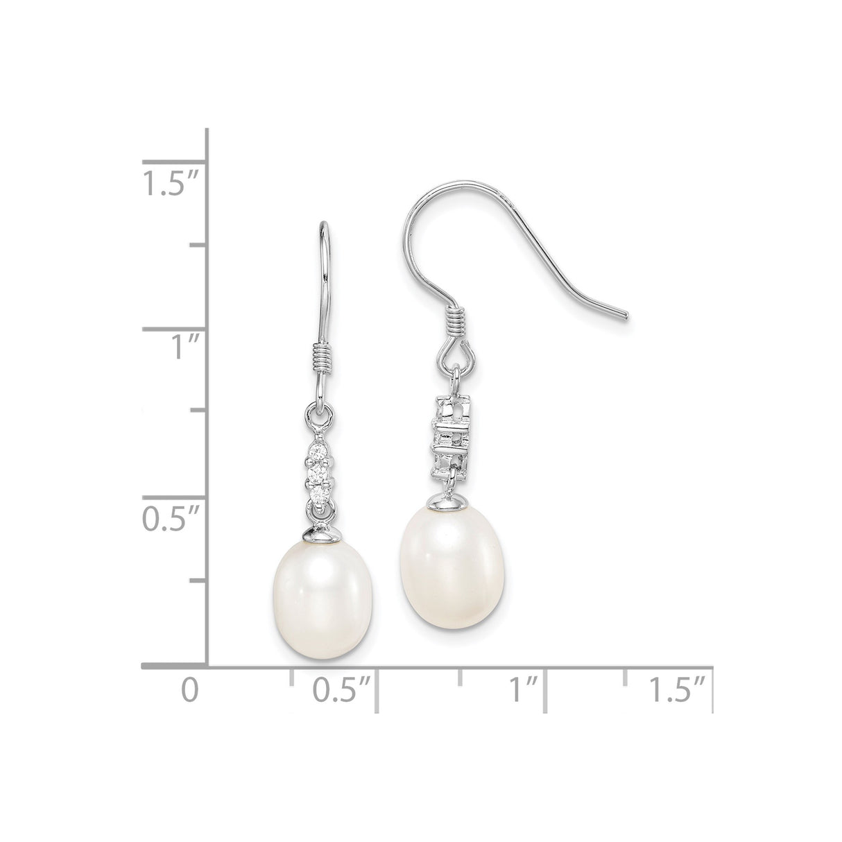Sterling Silver Dangle Earrings with Cultured Freshwater Pearls and Cubic Zirconia Accents