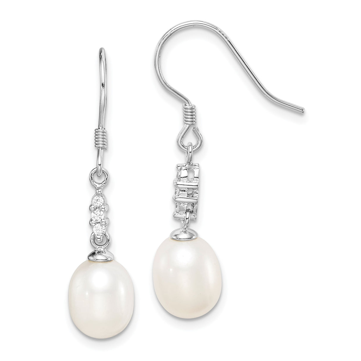 Sterling Silver Dangle Earrings with Cultured Freshwater Pearls and Cubic Zirconia Accents