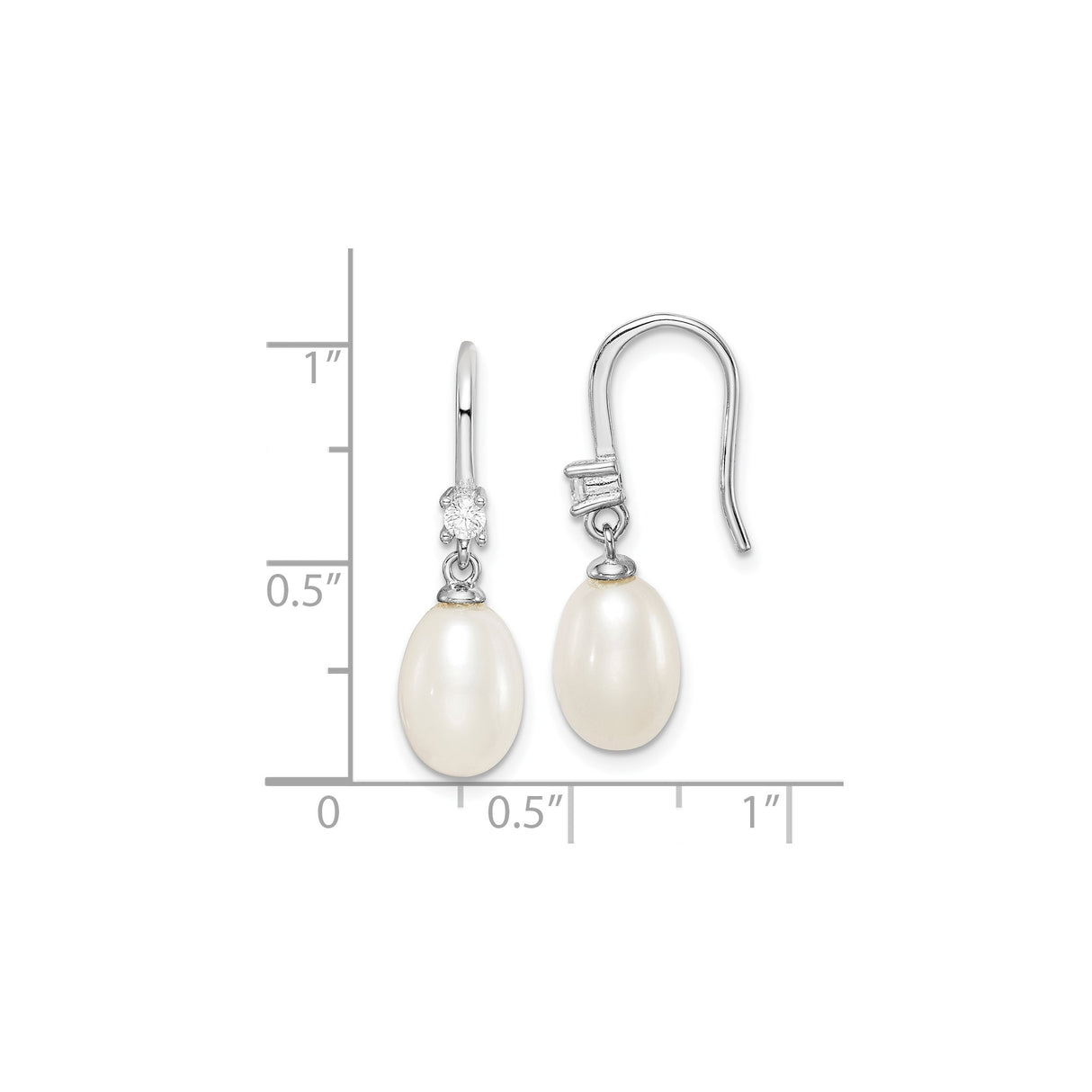 Sterling Silver Drop Earrings with White Freshwater Cultured Pearls and Cubic Zirconia Accents