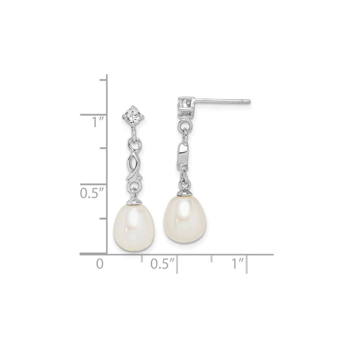 Sterling Silver Dangle Earrings with Teardrop Freshwater Pearls and Cubic Zirconia, Ichthys Symbol