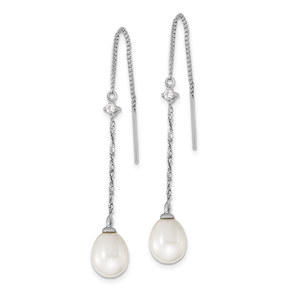 Sterling Silver Threader Earrings with Freshwater Cultured Pearls and Cubic Zirconia