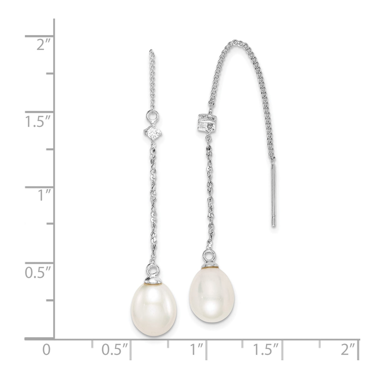 Sterling Silver Threader Earrings with Freshwater Cultured Pearls and Cubic Zirconia