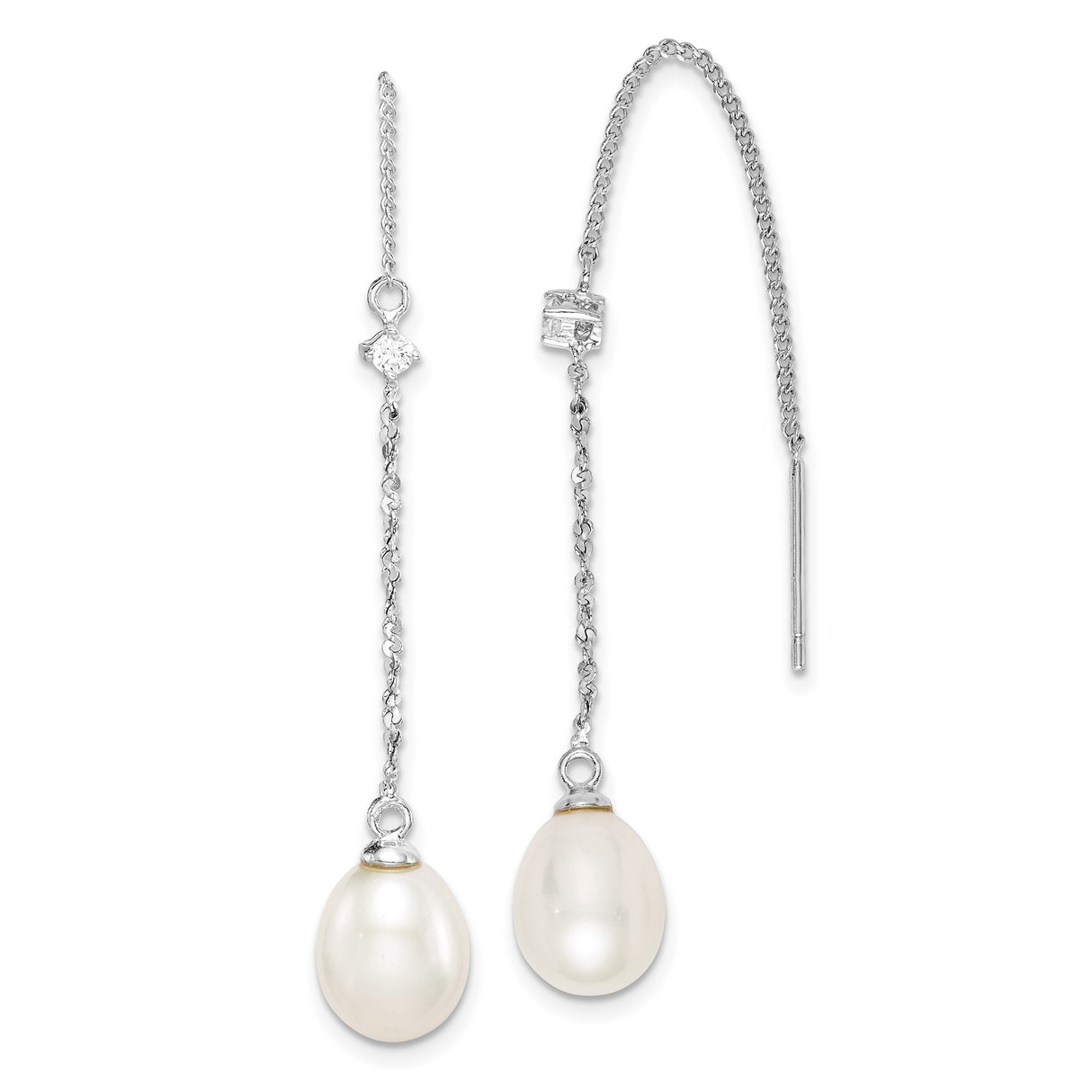 Sterling Silver Threader Earrings with Freshwater Cultured Pearls and Cubic Zirconia