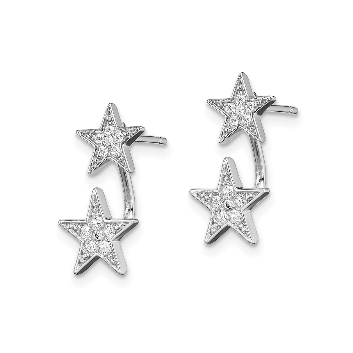 Sterling Silver Ear Climbers with Cubic Zirconia and Star Design for Women