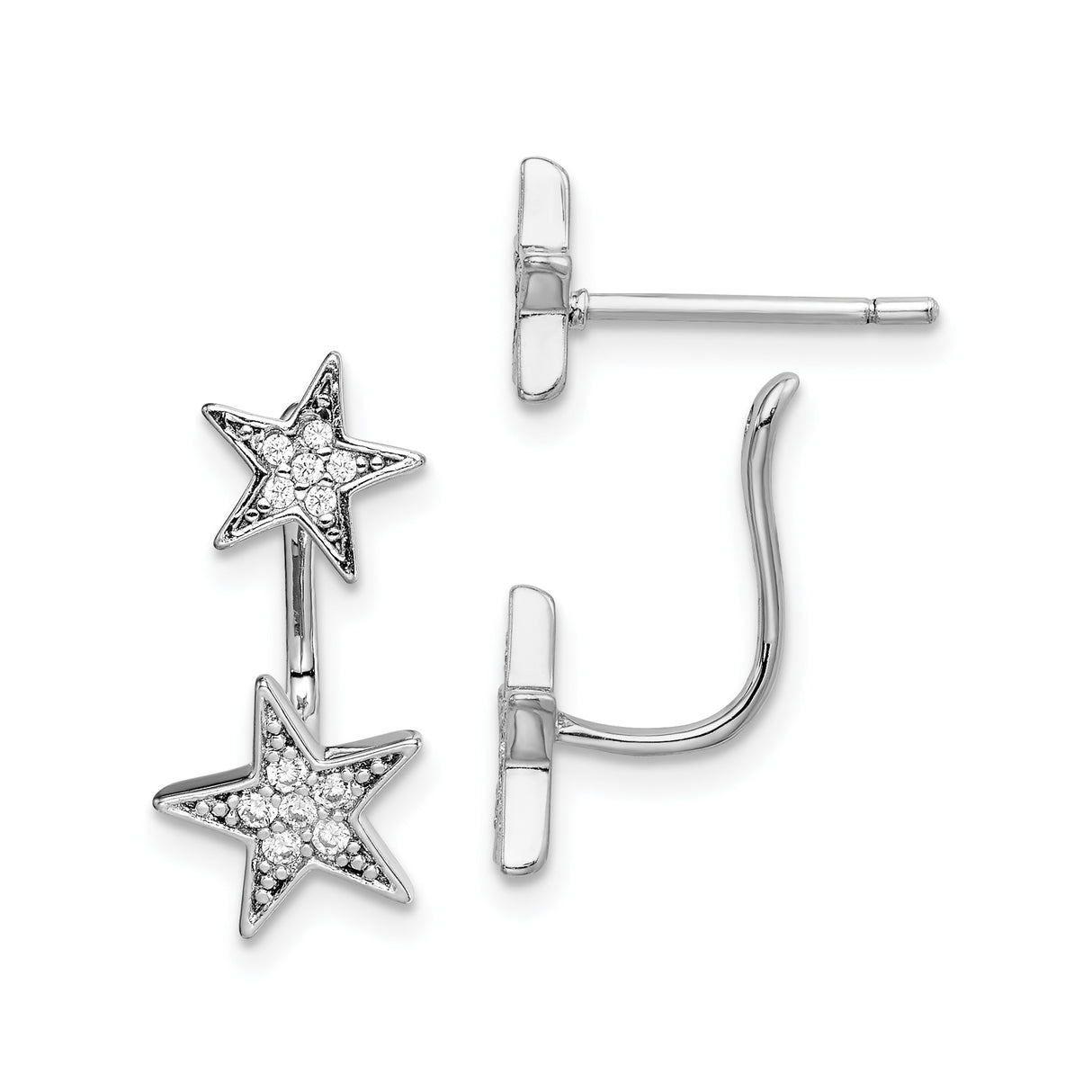 Sterling Silver Ear Climbers with Cubic Zirconia and Star Design for Women