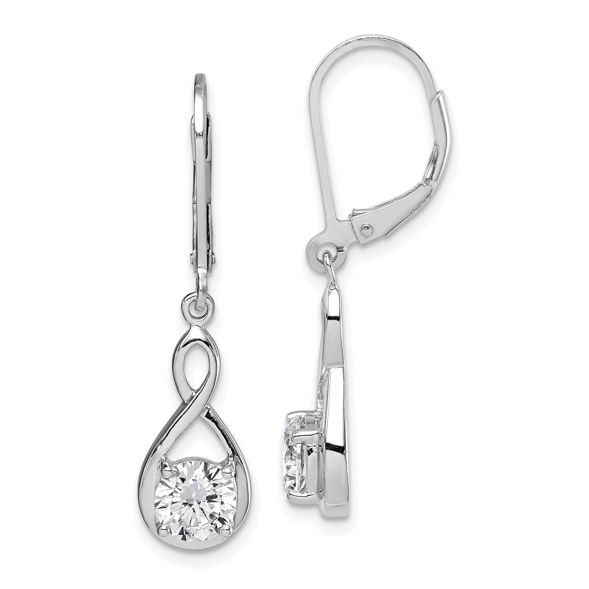 Sterling Silver Infinity Dangle Earrings with Cubic Zirconia Leverback Design for Women