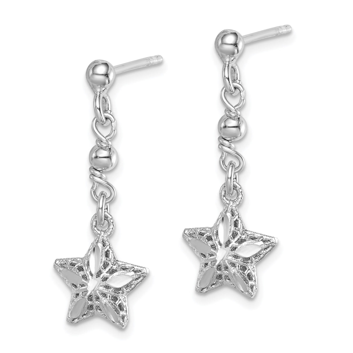 Sterling Silver Star Filigree Dangle Earrings with Marquise Charms for Women