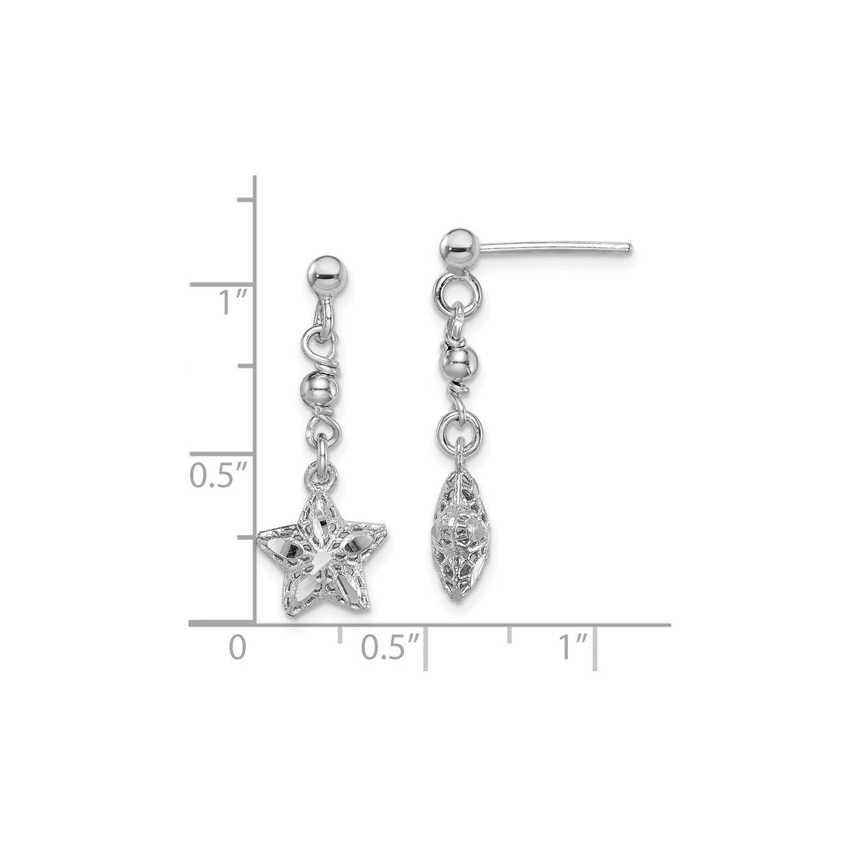 Sterling Silver Star Filigree Dangle Earrings with Marquise Charms for Women