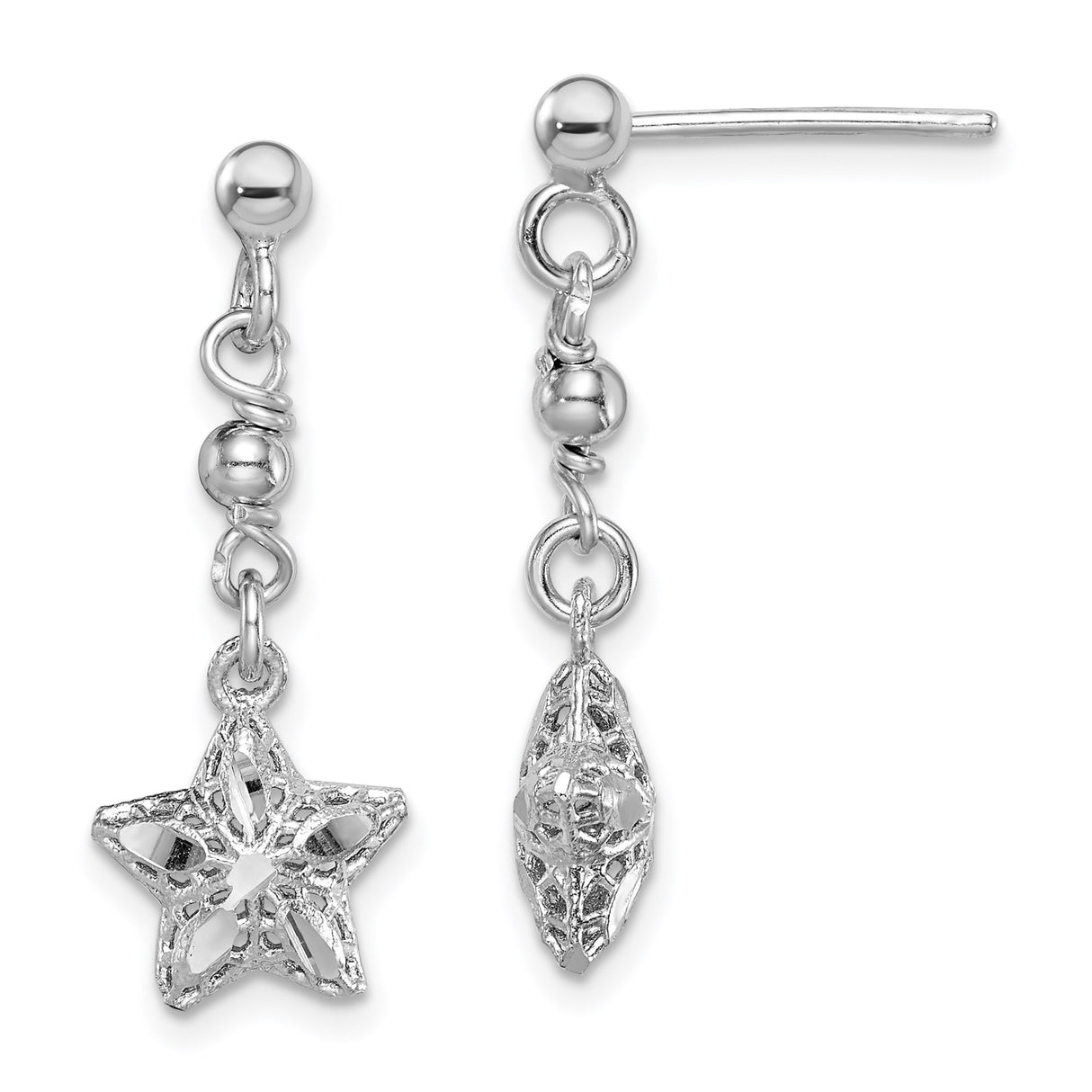 Sterling Silver Star Filigree Dangle Earrings with Marquise Charms for Women