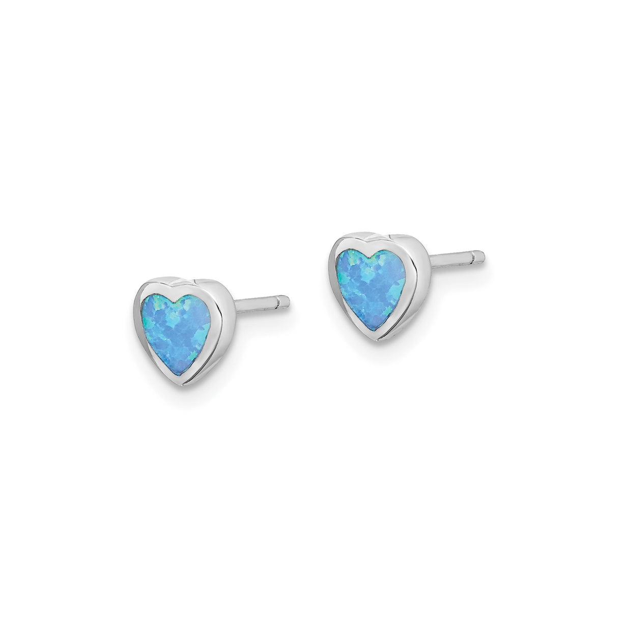 Sterling Silver Heart Stud Earrings with Created Opal Inlay for Women