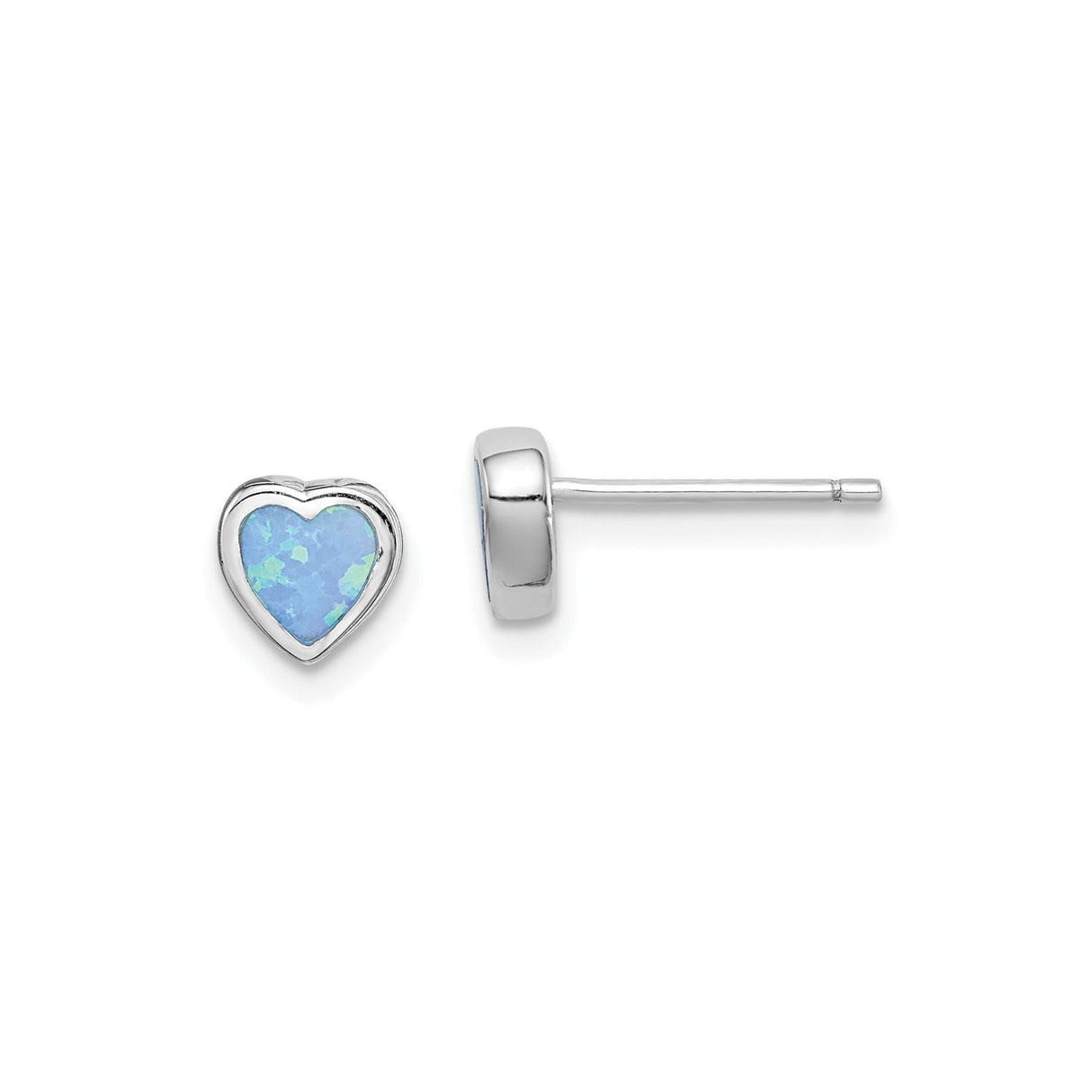Sterling Silver Heart Stud Earrings with Created Opal Inlay for Women