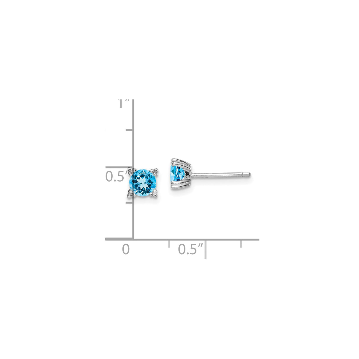 Sterling Silver Stud Earrings with Swiss Blue Topaz in Four-Prong Setting