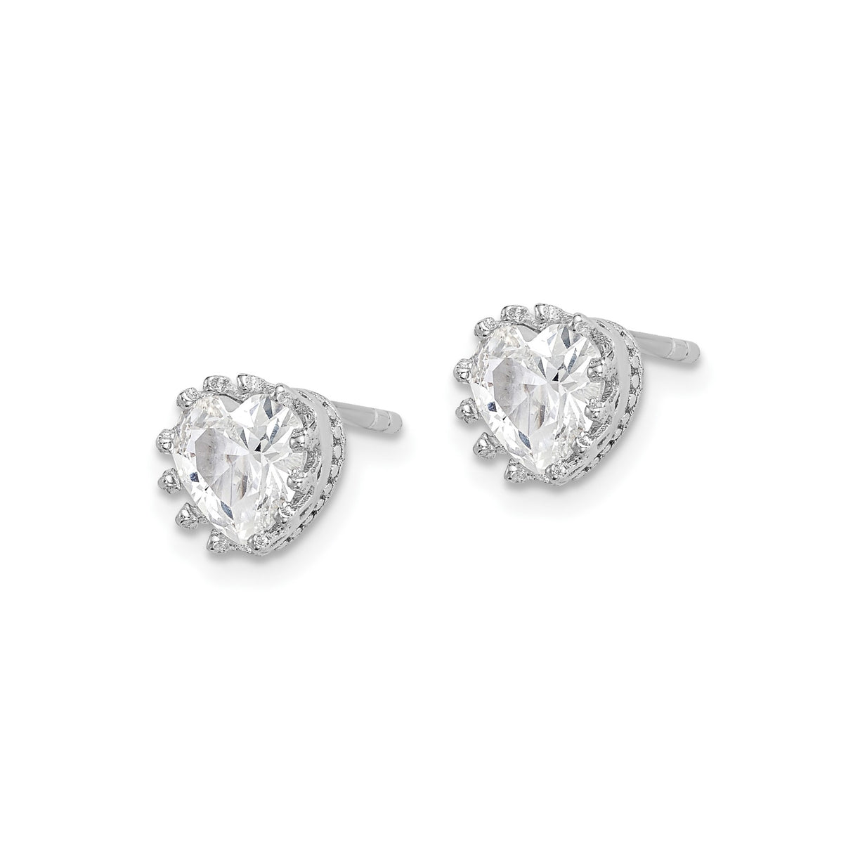Sterling Silver Heart Shaped Stud Earrings with Cubic Zirconia and Crown Detailing for Women