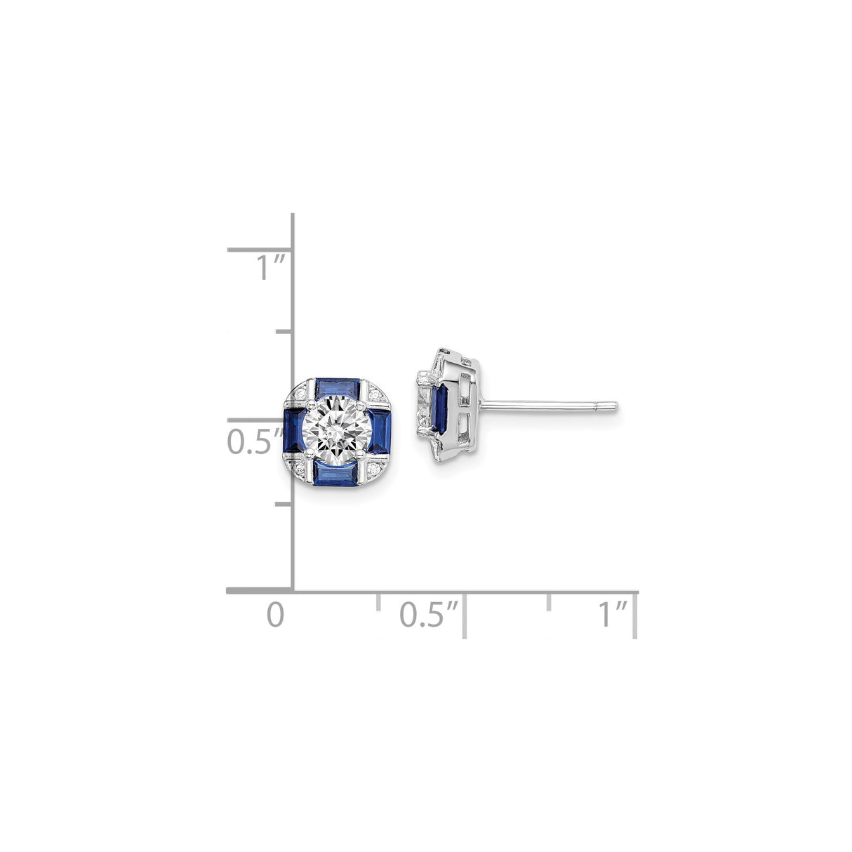 Sterling Silver Stud Earrings with Blue Spinel and Cubic Zirconia Halo Design