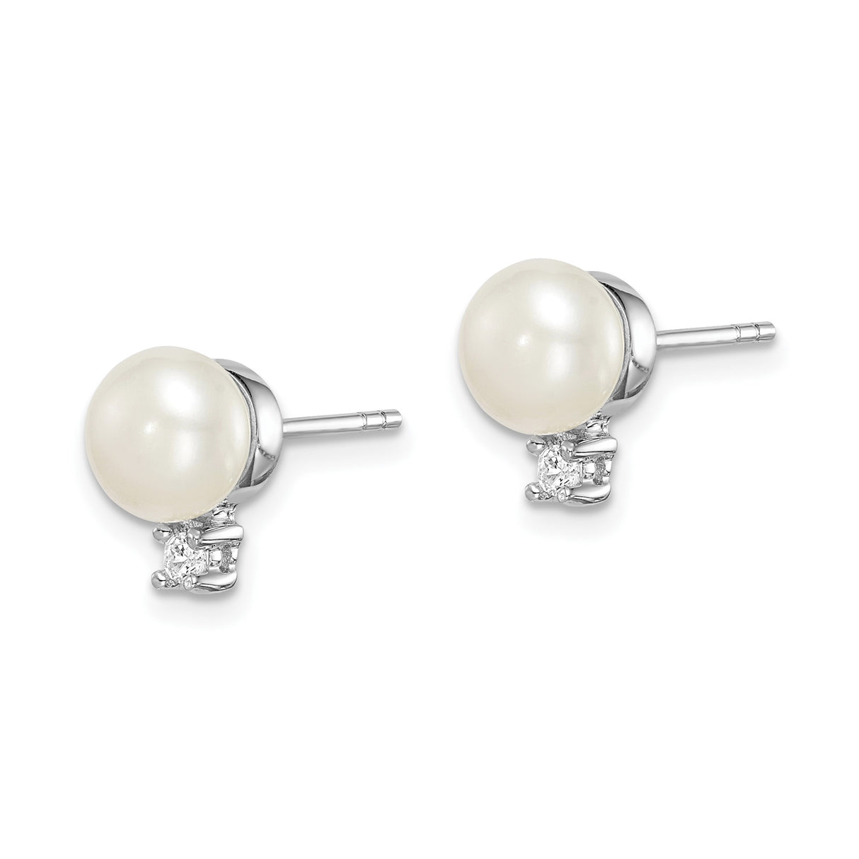 Sterling Silver Pearl Stud Earrings with Cubic Zirconia Accents, Bridal Style