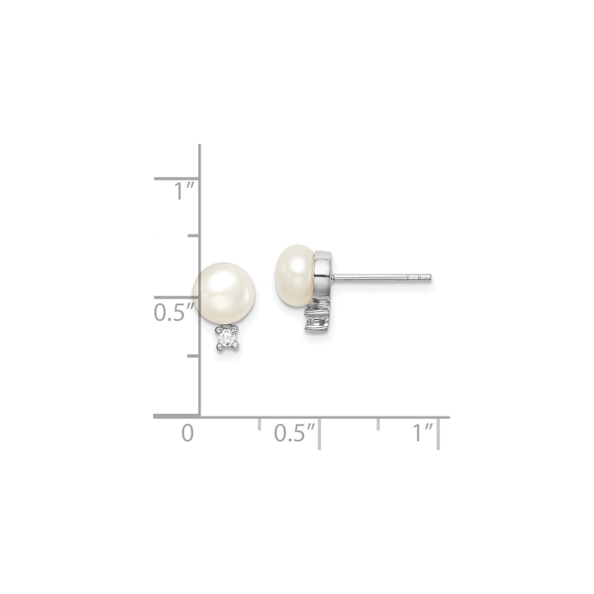 Sterling Silver Pearl Stud Earrings with Cubic Zirconia Accents, Bridal Style
