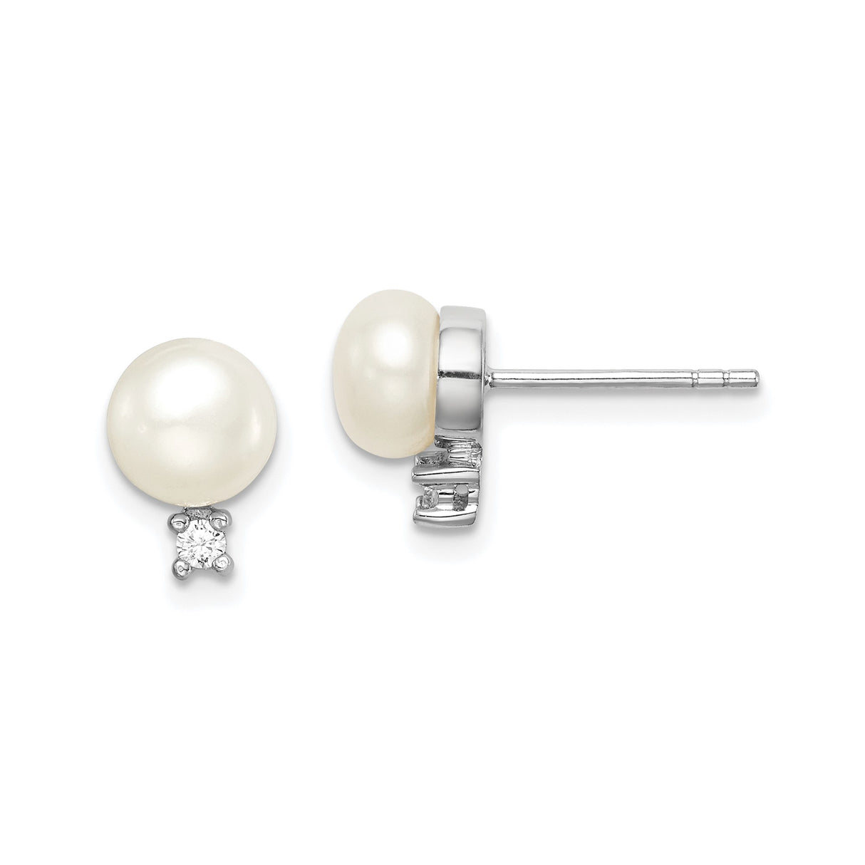 Sterling Silver Pearl Stud Earrings with Cubic Zirconia Accents, Bridal Style