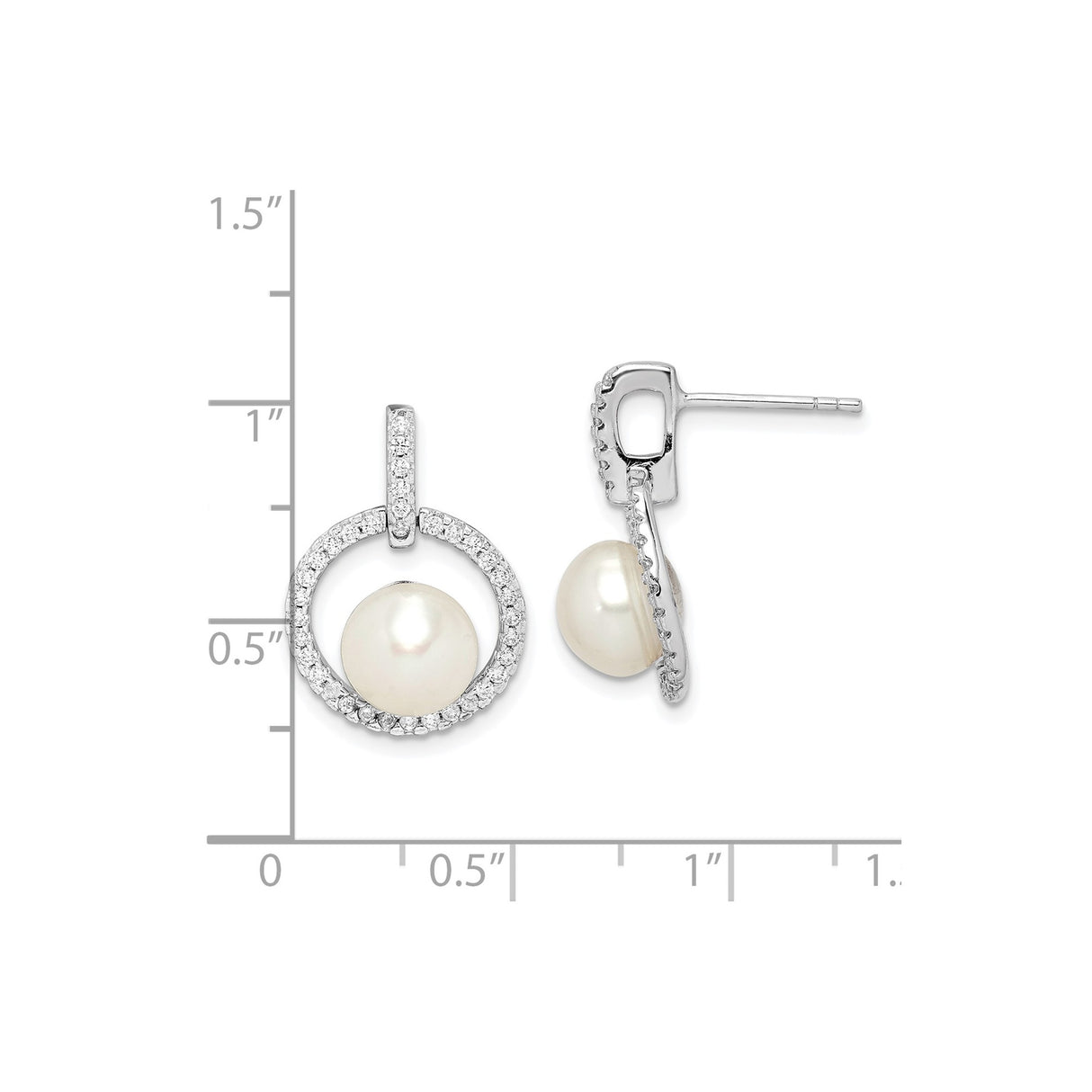 Sterling Silver Stud Earrings with Freshwater Cultured Pearls and Cubic Zirconia Circle Design