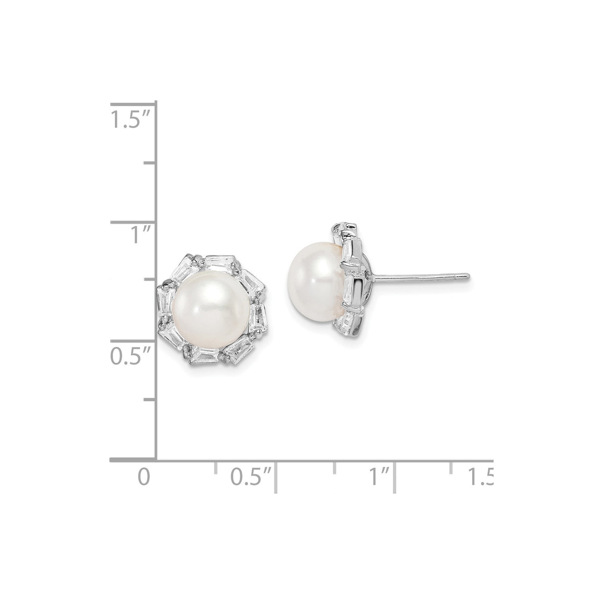 Sterling Silver Pearl Stud Earrings with Floral Halo and Cubic Zirconia Accents for Women