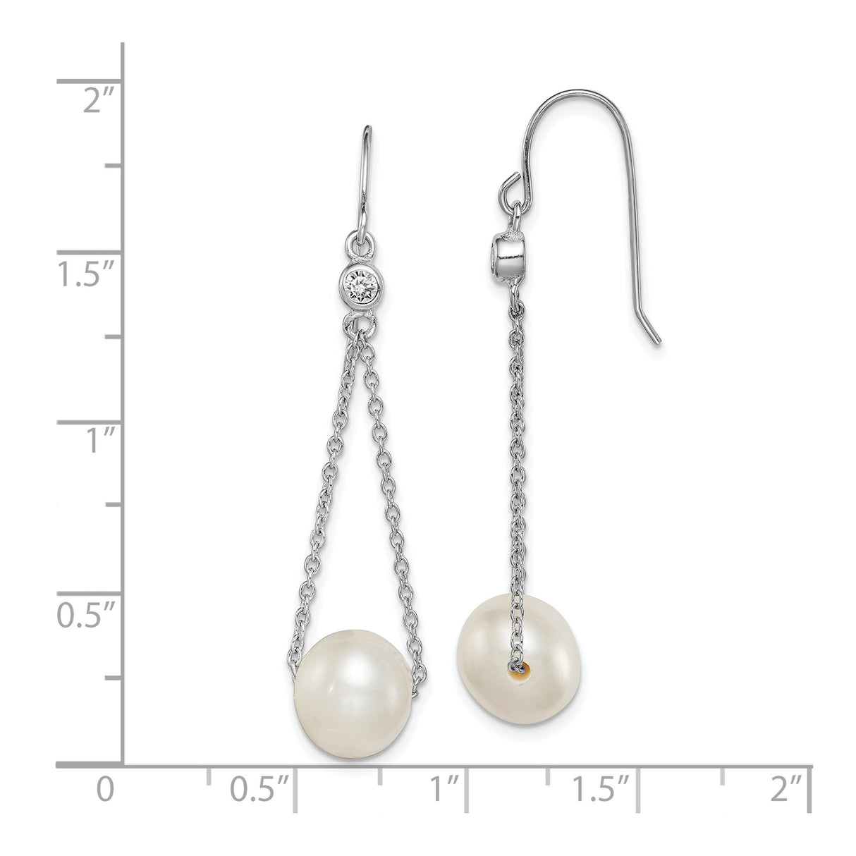 Sterling Silver Dangle Earrings with Freshwater Cultured Pearls and Cubic Zirconia, Long Drop Design