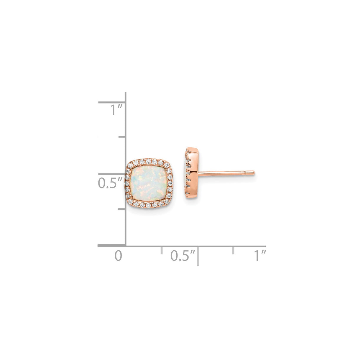 Sterling Silver Rose Gold Plated Stud Earrings with Created Opal and Cubic Zirconia Halo