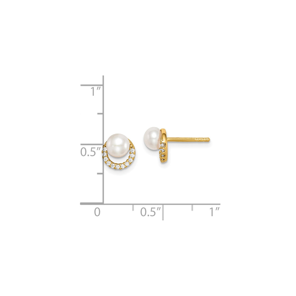 Sterling Silver Pearl Stud Earrings with Cubic Zirconia Accents in Gold Tone Circle Design
