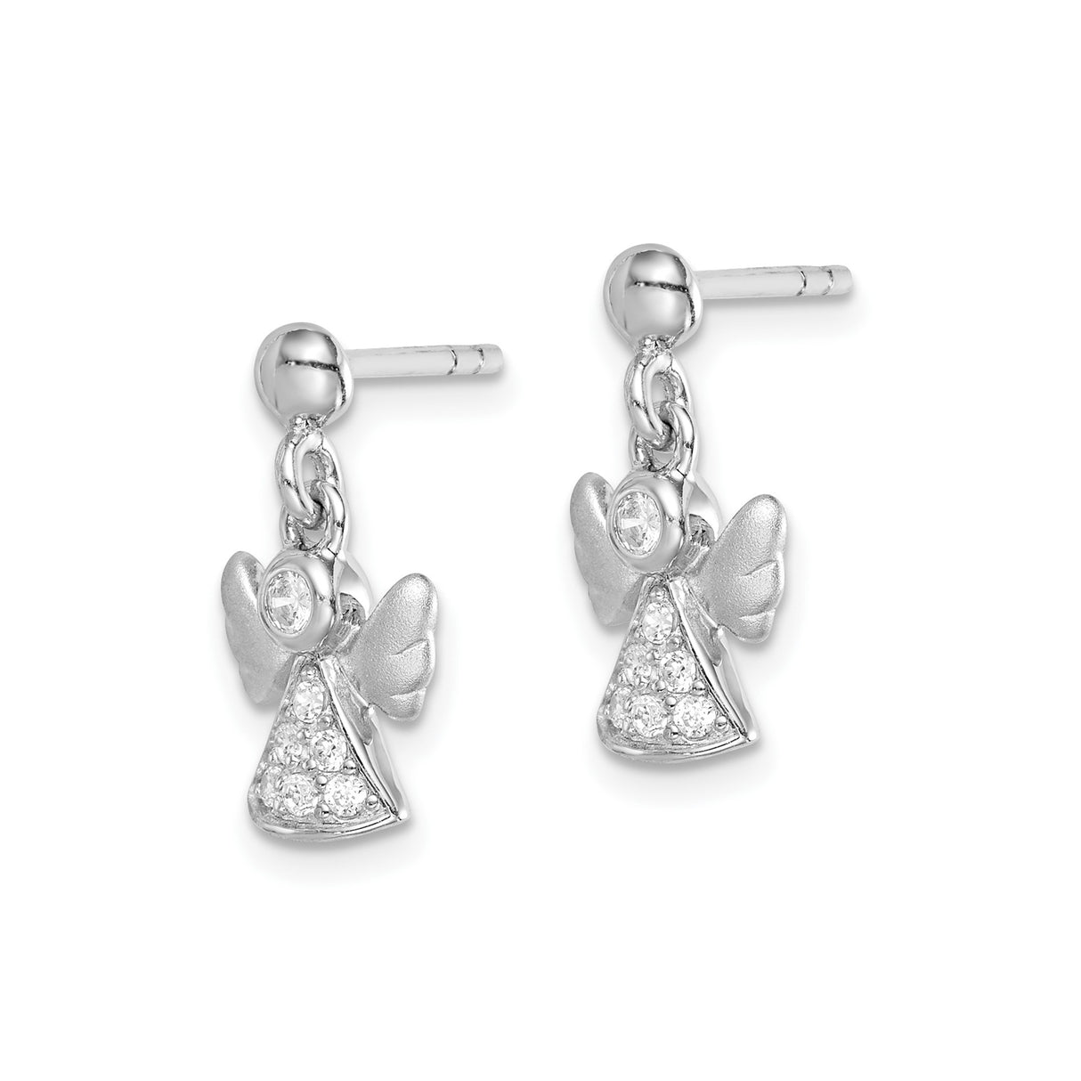 Sterling Silver Angel Stud Earrings with Dangling Guardian Angel and Cubic Zirconia Accents