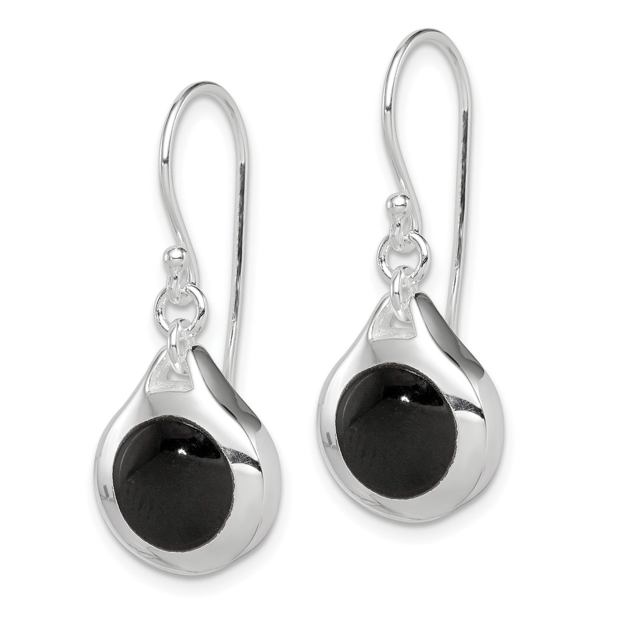 Sterling Silver Drop Earrings with Round Black Onyx, Modern Minimalist Dangle Design for Women