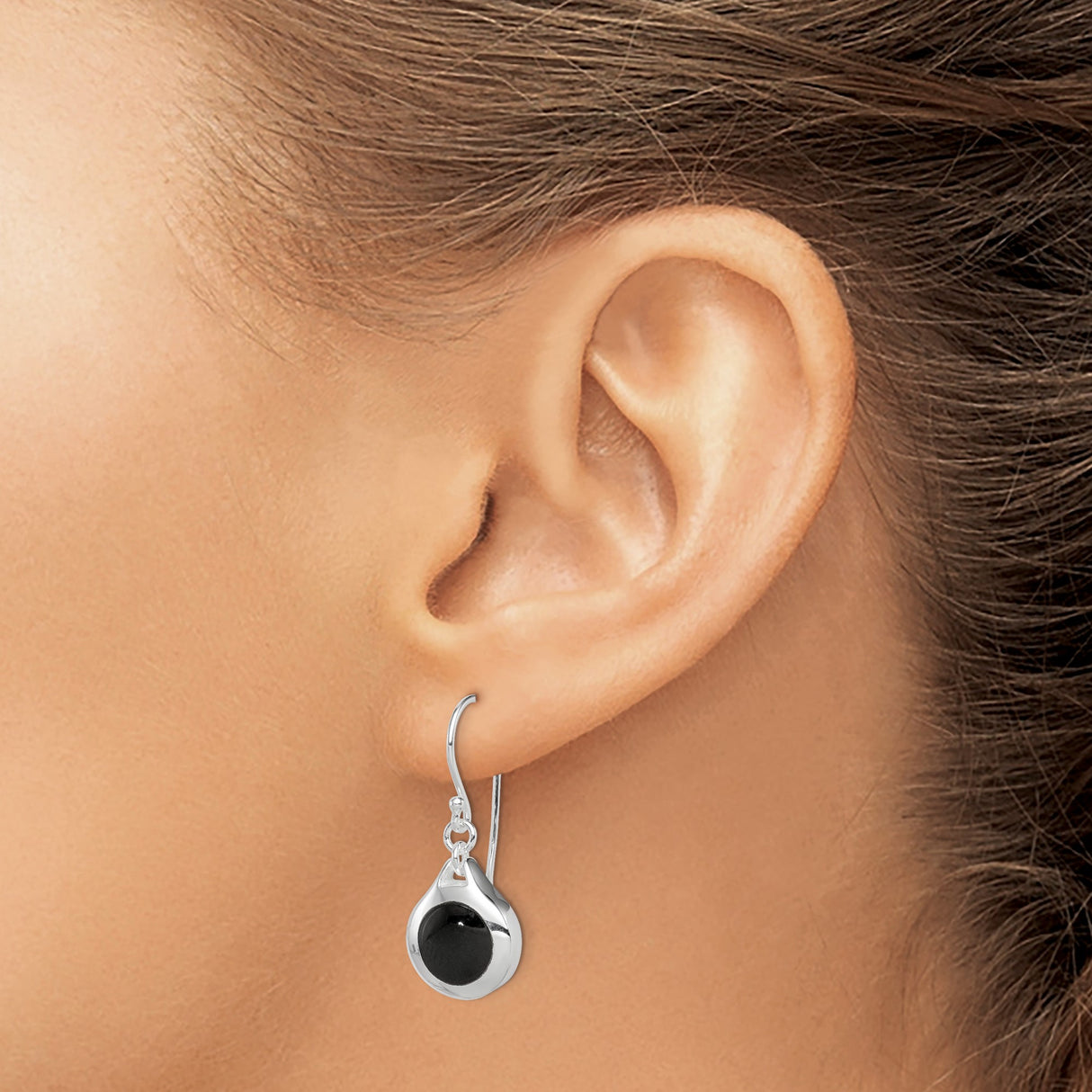 Sterling Silver Drop Earrings with Round Black Onyx, Modern Minimalist Dangle Design for Women