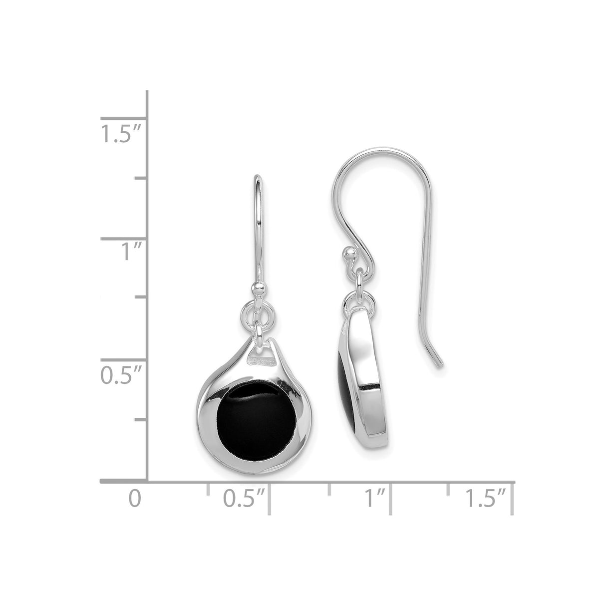 Sterling Silver Drop Earrings with Round Black Onyx, Modern Minimalist Dangle Design for Women